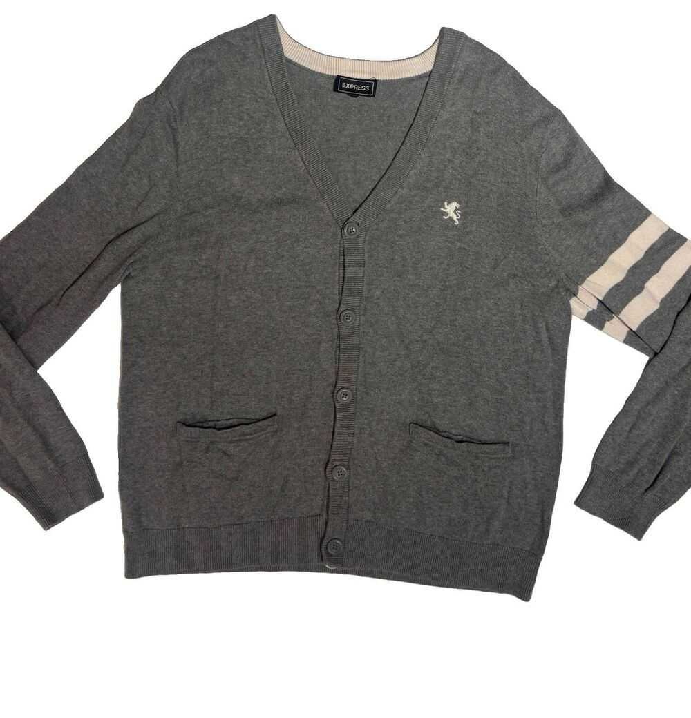 Express Men's Stripped Cotton Long Sleeve Sweater Logo Preppy Jock Vintage XL